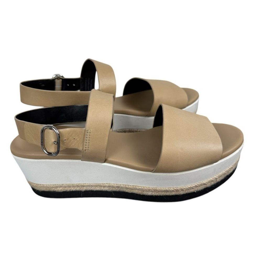 Via Spiga Tan Leather Espadrille Platform Wedge Sandals Slingback Women 8.5